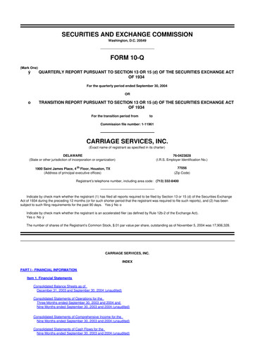 Miniature Carriage Services 10-Q Rapport trimestriel  