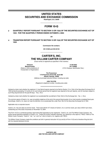 Thumbnail Carter's 10-Q Quarterly Report FY 