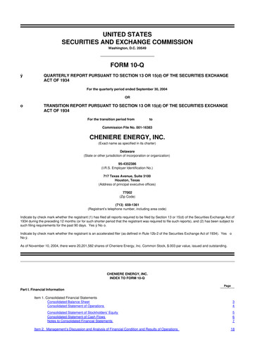 Thumbnail Cheniere Energy
 10-Q Quarterly Report FY 