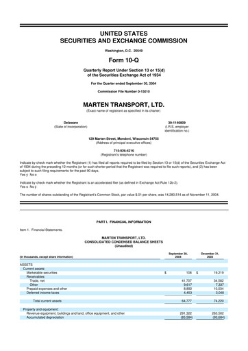 Thumbnail Marten Transport 10-Q Quarterly Report FY 