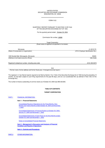 Thumbnail Target 10-Q Quarterly Report FY 