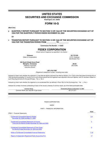 Thumbnail FedEx 10-Q Quarterly Report FY 