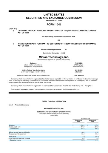 Thumbnail Micron Technology 10-Q Quarterly Report FY 