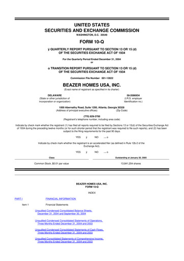 Miniature Beazer Homes USA
 10-Q Rapport trimestriel  