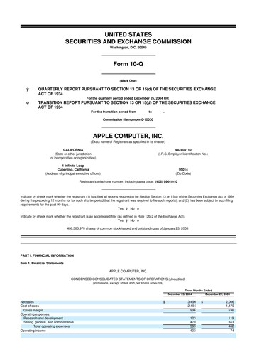 Thumbnail Apple 10-Q Quarterly Report FY 