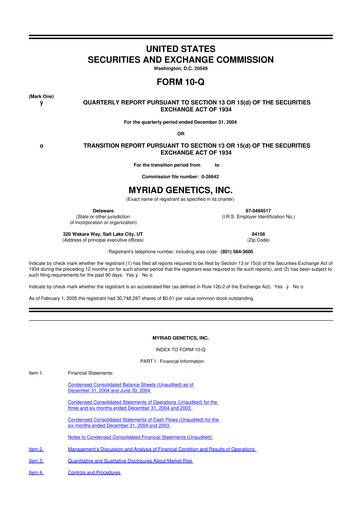 Thumbnail Myriad Genetics 10-Q Quarterly Report FY 