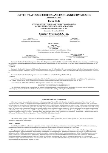 Thumbnail Comfort Systems USA 10-K Annual Report 