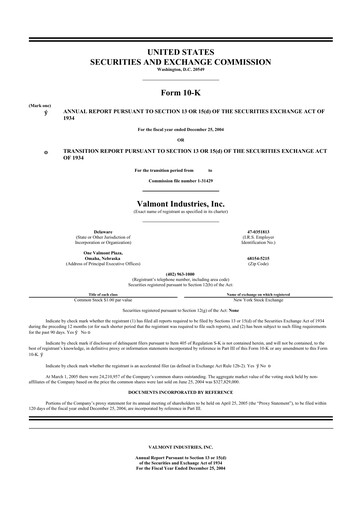 Thumbnail Valmont Industries
 10-K Annual Report 