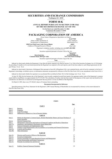 Thumbnail Packaging Corporation of America
 10-K Annual Report 