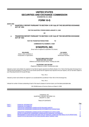 Thumbnail Synopsys 10-Q Quarterly Report FY 