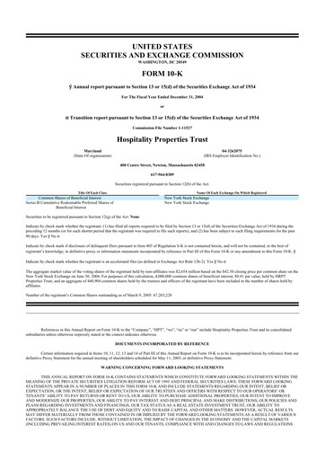 Thumbnail Service Properties Trust 10-K Annual Report 