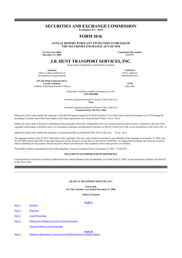 Thumbnail J. B. Hunt
 10-K Annual Report 