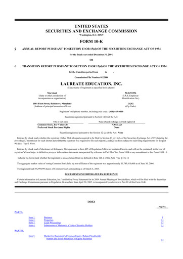 Miniature Laureate Education
 10-K Rapport annuel 