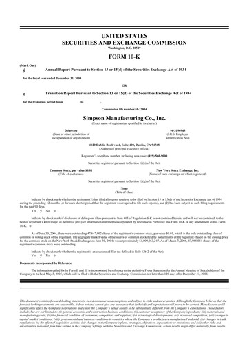 Thumbnail Simpson Manufacturing Company
 10-K Annual Report 