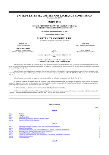 Thumbnail Marten Transport 10-K Annual Report 