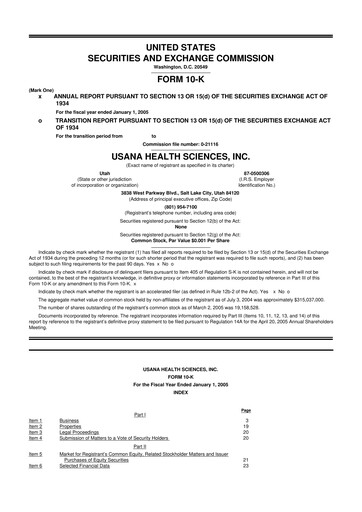 Thumbnail USANA 10-K Annual Report 