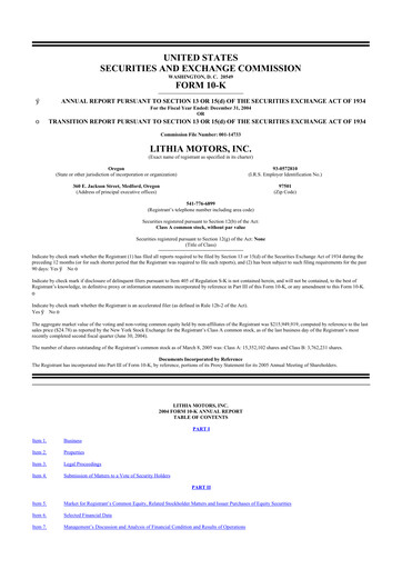 Thumbnail Lithia Motors 10-K Annual Report 