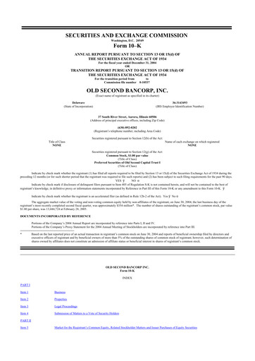 Thumbnail Old Second Bancorp 10-K Annual Report 