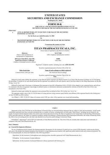 Thumbnail Titan Pharmaceuticals
 10-K Annual Report 