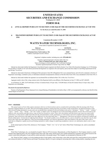 Thumbnail Watts Water Technologies
 10-K Annual Report 