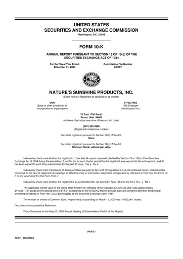 Vorschaubild Nature's Sunshine Products 10-K Jahresbericht 