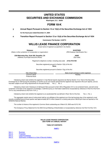 Thumbnail Willis Lease Finance Corporation 10-K Annual Report 