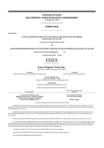 Thumbnail Essex Property Trust
 10-K Annual Report 