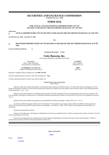Vorschaubild Unity Bancorp 10-K Jahresbericht 