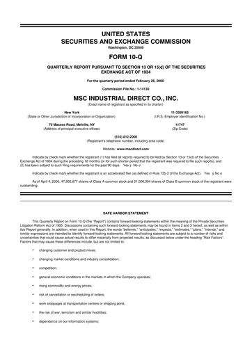 Thumbnail MSC Industrial Direct 10-Q Quarterly Report FY 