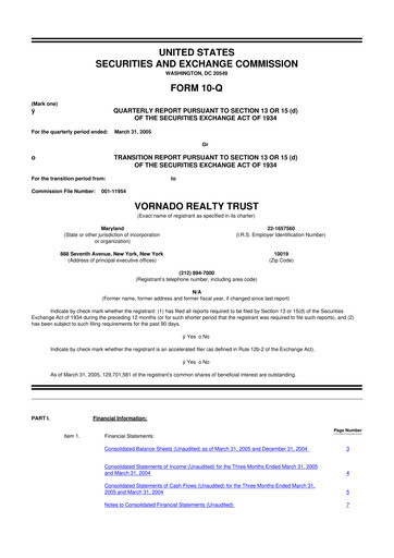 Miniature Vornado Realty Trust
 10-Q Rapport trimestriel  