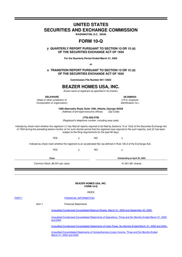 Miniature Beazer Homes USA
 10-Q Rapport trimestriel  