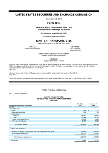 Thumbnail Marten Transport 10-Q Quarterly Report FY 