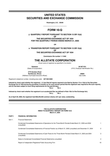 Thumbnail Allstate 10-Q Quarterly Report FY 