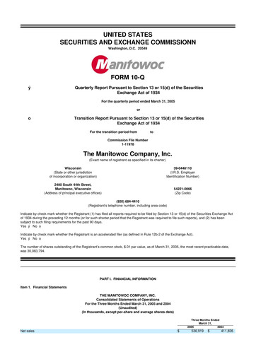 Thumbnail The Manitowoc Company
 10-Q Quarterly Report FY 