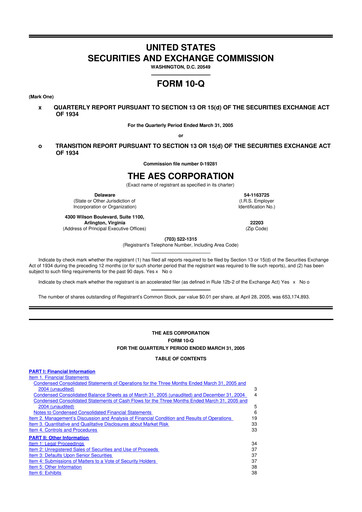 Thumbnail AES 10-Q Quarterly Report FY 