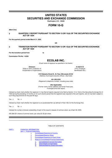 Thumbnail Ecolab 10-Q Quarterly Report FY 