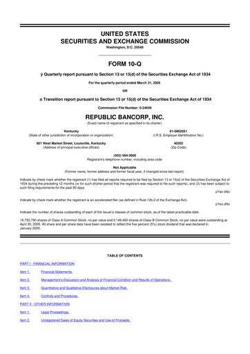 Thumbnail Republic Bank 10-Q Quarterly Report FY 