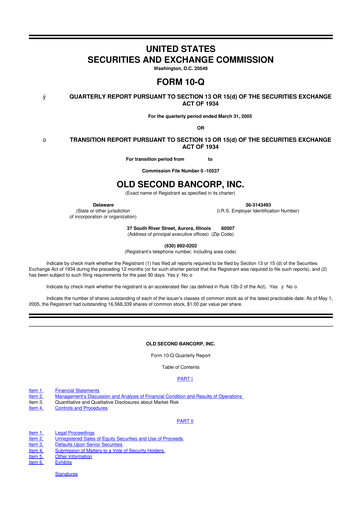 Vorschaubild Old Second Bancorp 10-Q Quartalsbericht  
