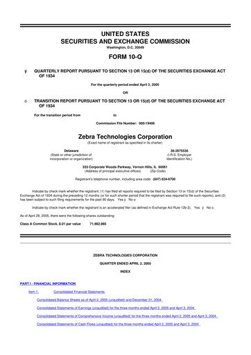Thumbnail Zebra Technologies 10-Q Quarterly Report FY 