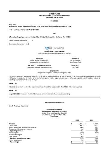 Thumbnail Brunswick Corporation 10-Q Quarterly Report FY 