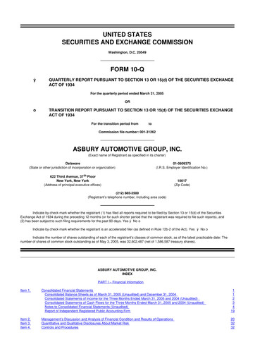 Thumbnail Asbury Automotive Group 10-Q Quarterly Report FY 