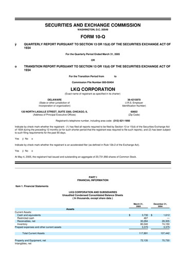 Thumbnail LKQ Corporation 10-Q Quarterly Report FY 