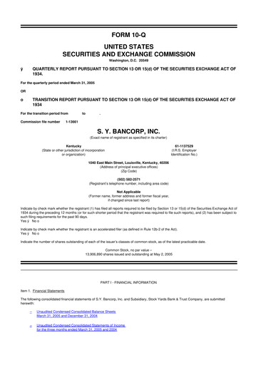 Thumbnail Stock Yards Bancorp 10-Q Quarterly Report FY 