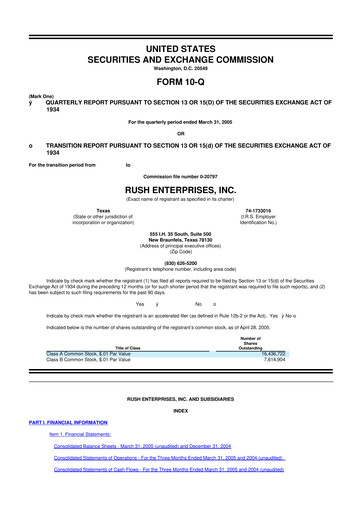Thumbnail Rush Enterprises
 10-Q Quarterly Report FY 