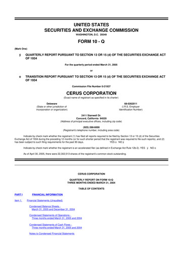 Thumbnail Cerus Corporation 10-Q Quarterly Report FY 