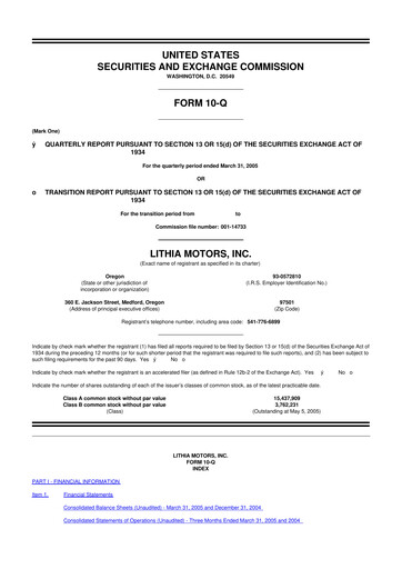Thumbnail Lithia Motors 10-Q Quarterly Report FY 