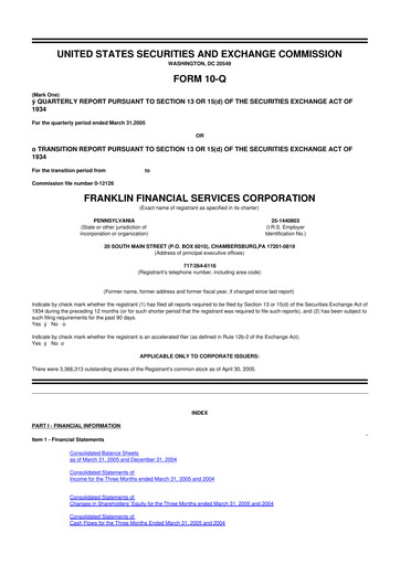 Thumbnail Franklin Financial Services Corporation 10-Q Quarterly Report FY 