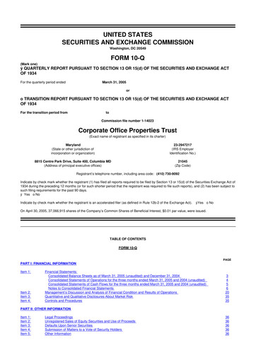 Miniature COPT Defense Properties 10-Q Rapport trimestriel  