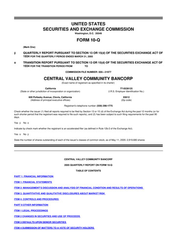 Thumbnail Community West Bancshares 10-Q Quarterly Report FY 