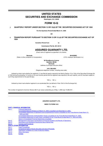 Miniature Assured Guaranty 10-Q Rapport trimestriel  